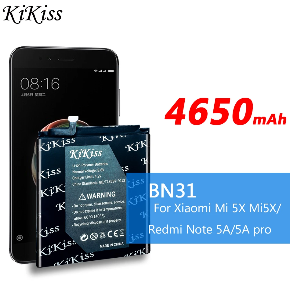 Большая батарея BN31 4650 мАч для Xiaomi Mi A1 /5X Mi5X Xiao mi Redmi Note 5A/ 5A Pro/ Y1 Lite/S2 Tool | Мобильные