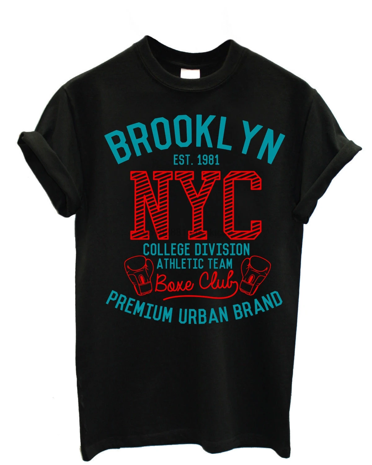 Футболка UOMO BROOKLIN NYC BOXE CLUB с красным логотипом-maglia 100% cotone-NEROMens одежда футболки |