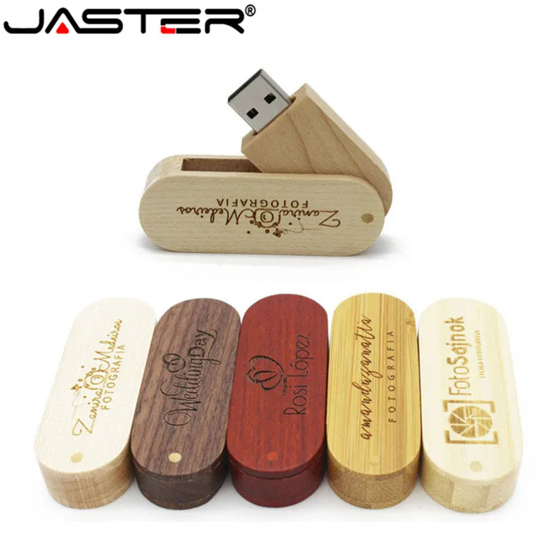 JASTER rotatabl деревянный брелок usb флэш накопитель Флешка 8 ГБ 16 32 фотография подарок
