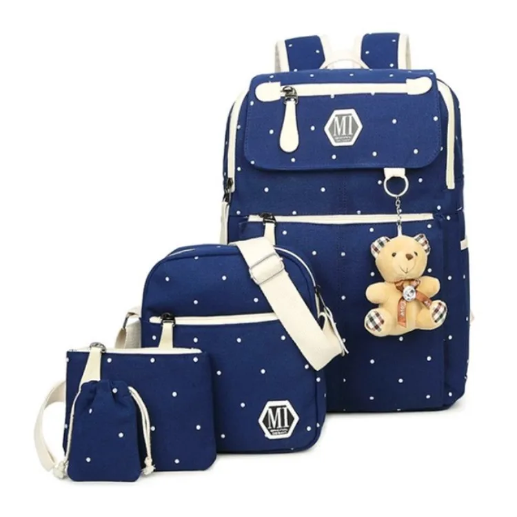

2017 New Style Canvas Printed Polka Dot Backpack WOMEN'S Bag Korean-style Fashion Japanese Korean Middle School Students Backpac