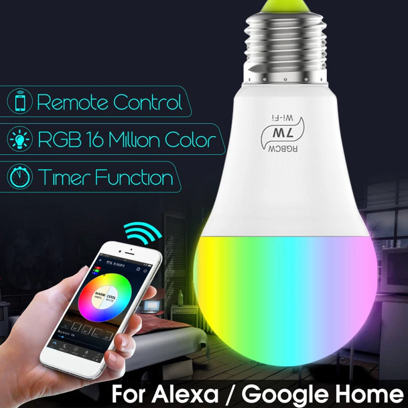 

E27 Multipurpose Smart Bulb WiFi RGBW 7W Led Dimmable Works With Alexa And Google Home Remote Control By Smartphone Tablet