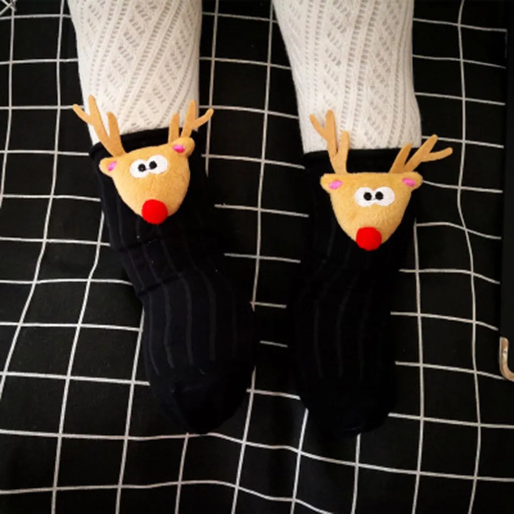 Рождественские хлопковые теплые носки для маленьких мальчиков и девочек; сезон осень-зима Детские хлопковые носки в полоску из махровой ткани со снежинками, лосями, Санта Клаусом, медведем