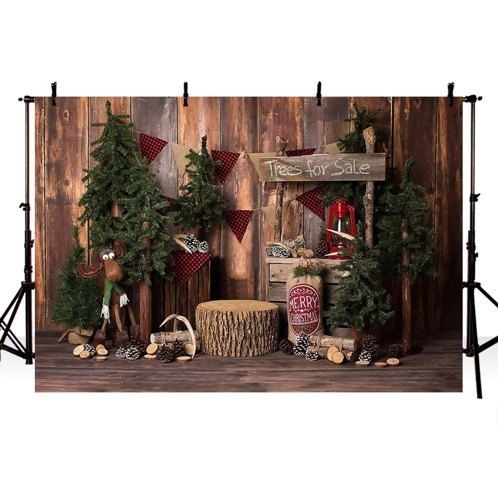 

Mehofond Christmas Tree Backdrops Vintage Dark Wood Floor Wall Children Portrait Decoration Photography Backgrounds Photo Studio