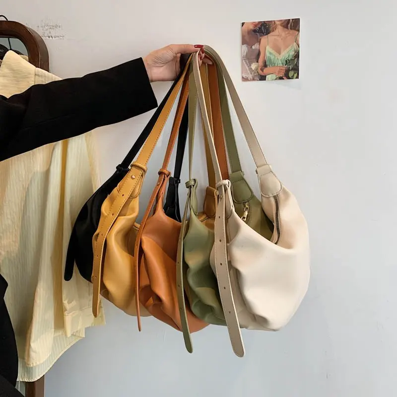 Vintage Fashion Hobos Bags Women Handbags Luxury Designer Shoulder Bag Female Simple Soft Leather Messenger Bag Women Handbags