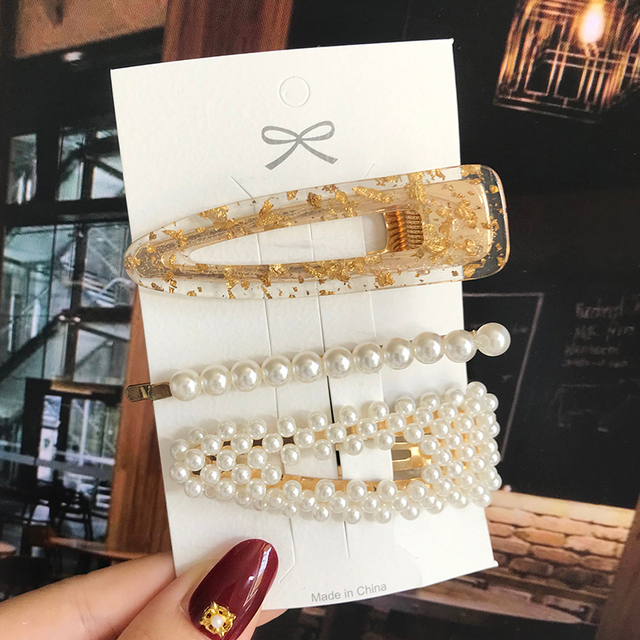 Pearl Barrettes Beaded Geometric Women Hair Clip Hairgrips Hair Accessories Girls Jewelry Fashion Hair Pins