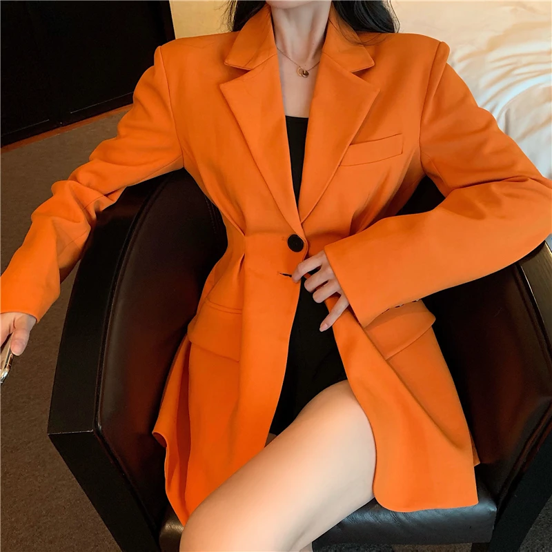 

[EWQ] 2020 Spring New Sweet Notched Full Sleeve Ladies Office Coat Feminino Korea Style Loose Slim Black Blazer Tops QZ247