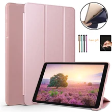 Capa inteligente para samsung galaxy tab a, case de proteção para samsung galaxy tab a, 10.5, t590 2018/t595, capa de despertar, couro macio, silicone capa funda + película + caneta