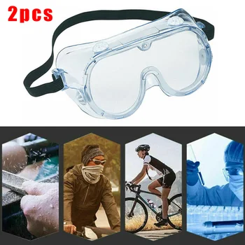 

2* Transparent Goggles Full Transmission Safety Lab Glasses PC Anti-dust Protective Goggle Motorcycle Bike Universal