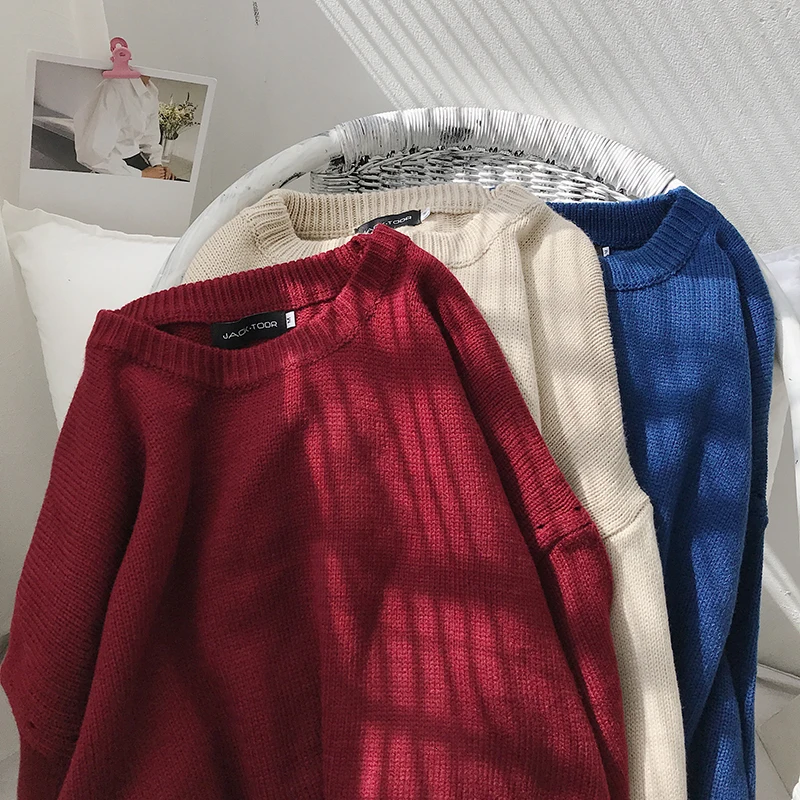 Winter Thick Sweater Men Warm Fashion Solid Color Casual Knit Sweaters Men Loose Long-sleeved Pullover Man Sweter Clothes M-2XL