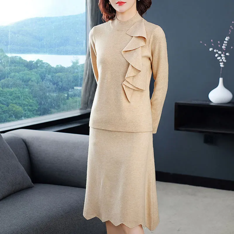 Herfst Winter Vrouwen Elegante Gebreide Sets Vrouwelijke Lange Mouwen Trui Aantrekken En Elastische Taille Midi Rok Toevallige 2 Delige Set Herfst Winter Vrouwen Elegante Gebreide Sets Vrouwelijke Lange Mouwen Trui Aantrekken En Elastische Taille Midi Rok Toevallige 2 Delige Set