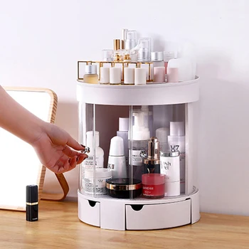 

New Double Door Makeup Box Round Cosmetic Storage Organizer Transparent Lipstick Shelf Desktop Cosmetic Jewelry Storage Case