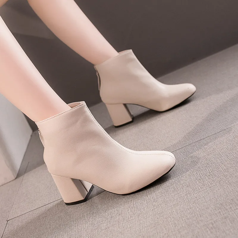 

Low Heels booties Shoes Stiletto Boots Round Toe Bootee Woman 2019 Booties Ladies Winter Women Lace Up Luxury Designer High