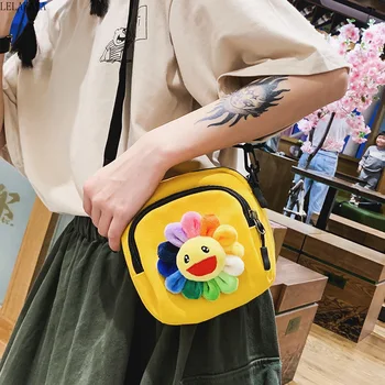 

Fashion Women's Handbag Creative Printed Rainbow Sunflower Canvas Crossbody Bag Cute Small Solid Zipper Travel Shoulder Bags New