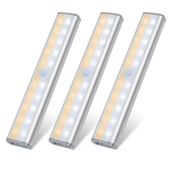 

3pcs Wardrobe Stairs Light USB LED Lamp Dimmable Rechargeable PIR Motion Sensor Bathroom Cupboard Night Light