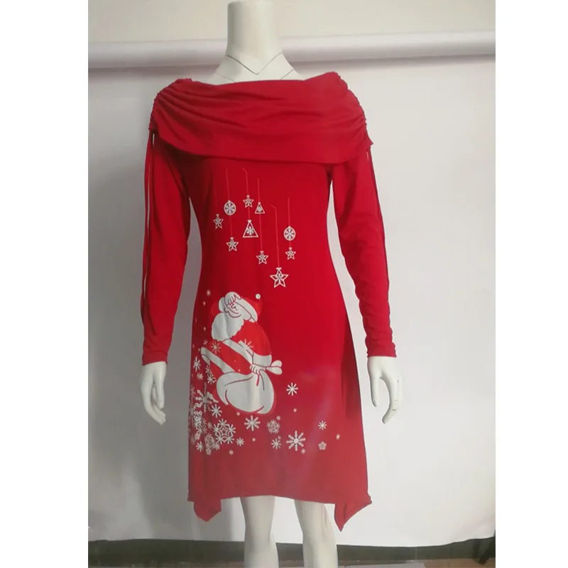 Повседневное женское платье с принтом и длинным рукавом, рождественское платье размера плюс S-5XL, женская одежда SJ4626V