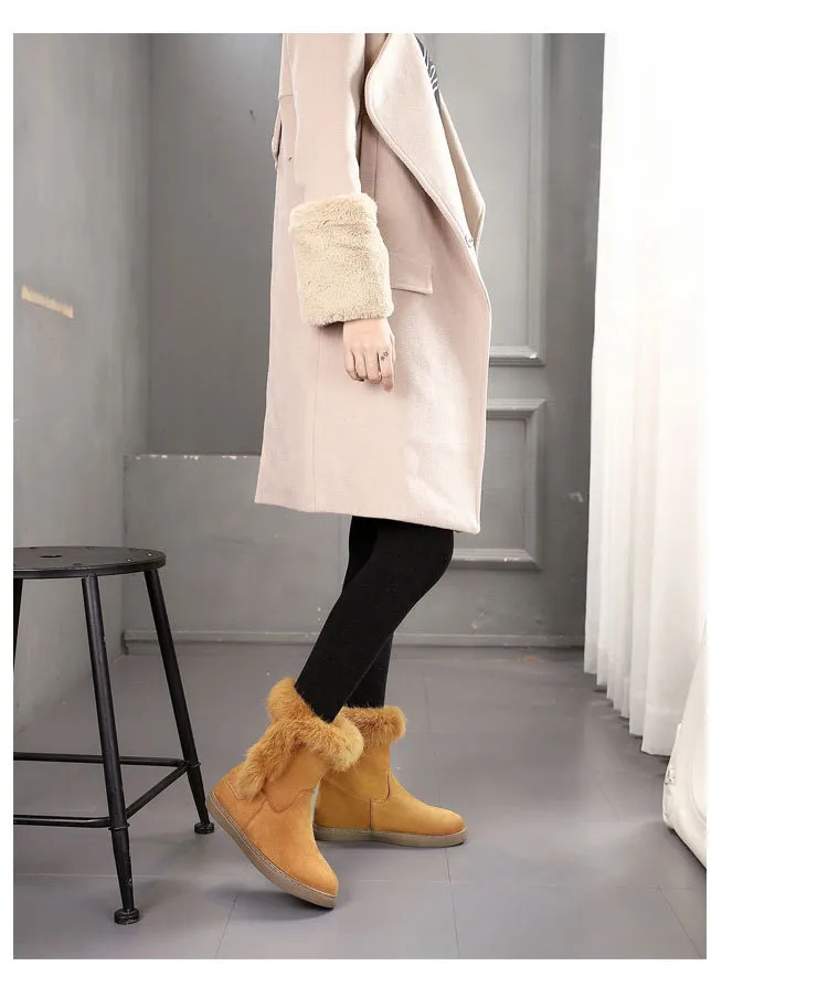 rabbit fur snow boots women round toe oxford platform mid-calf booties thicken plush winter cotton shoes woman botas mujer NS7