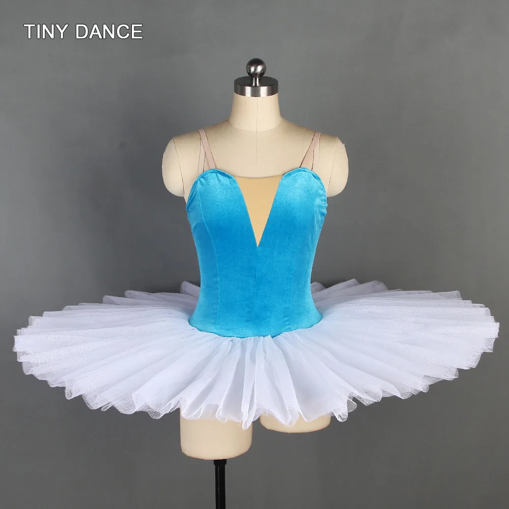 Предварительно профессиональная балетная танцевальная юбка-пачка, эластичный бархатный лиф с v-образным вырезом, балетная плиссированная пачка для девочек и женщин, 11 размеров, BLL093 - Цвет: blue bodice