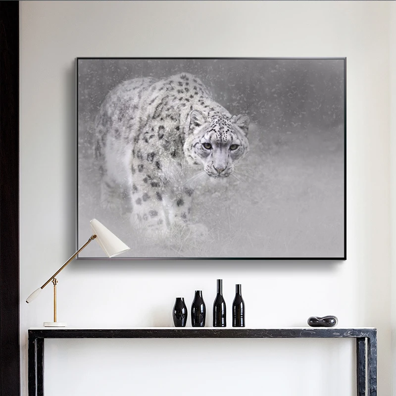 Снежный леопард, картина маслом, животные, холст, художественные картины для гостиной, настенный Декор без рамки