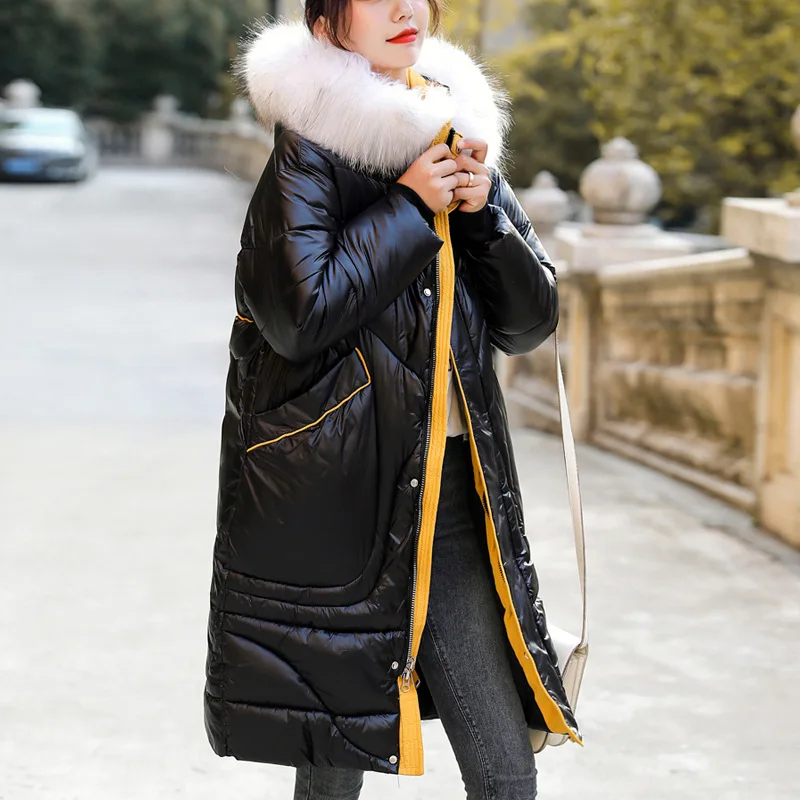 

2019 New Style WOMEN'S Dress Winter Loose-Fit Slimming Two-color Fur Collar Elegant Korean-style Hooded Students Fairy Fashion