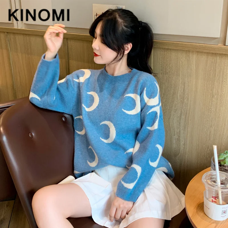 KINOMI-Autumn-Winter-Moon-Print-Women-s-Sweaters-Long-Sleeve-O-Neck ...