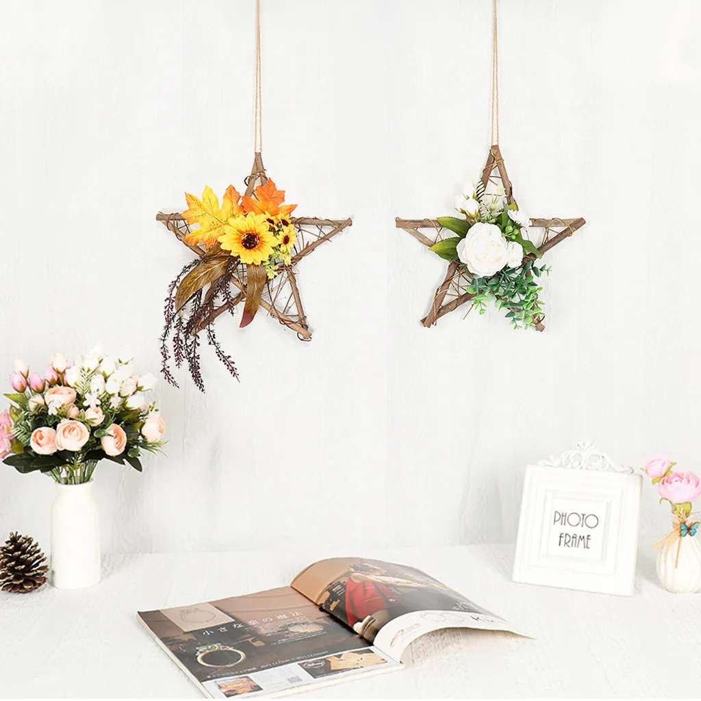 Wooden Artificial Flower Wreath Door Hanging Wall Window Wedding Decoration Ornament Gift Wind Chimes Art Pendant 7.24 | Дом и сад