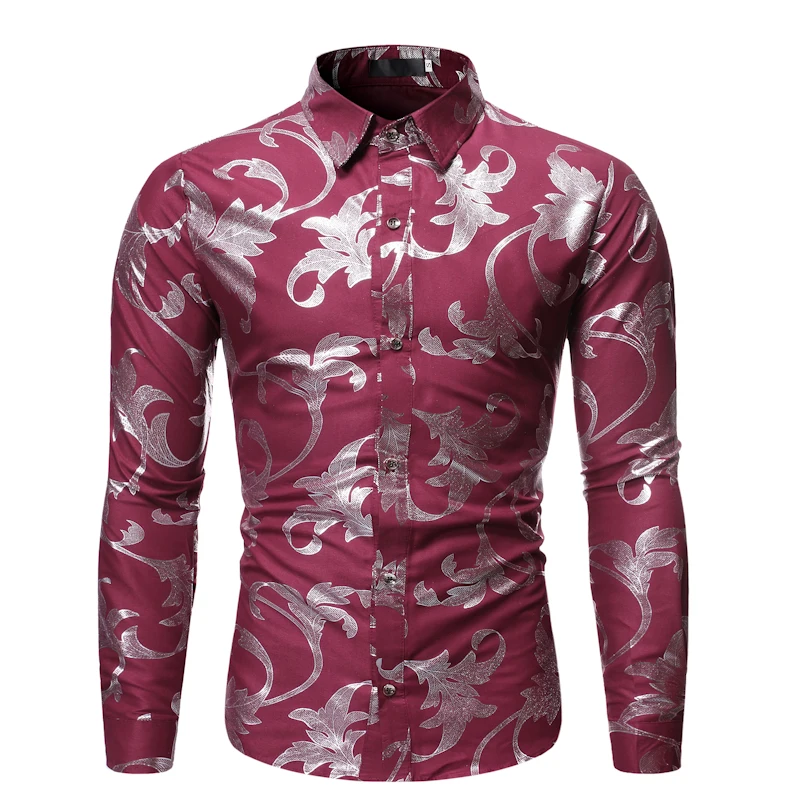 Мужские хипстерские рубашки с цветочным принтом 2019 новый бренд Slim Fit Повседневная мужская рубашка вечерние рубашка для ночного клуба