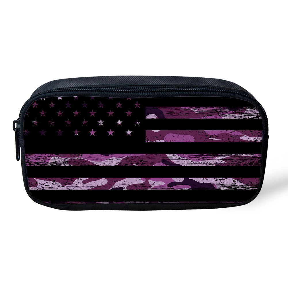 Bolsas de cosméticos cremallera púrpura camuflaje bandera americana bolsa de maquillaje pluma estuche duradero estudiantes papelería|Bolsas y estuches de cosméticos| - AliExpress