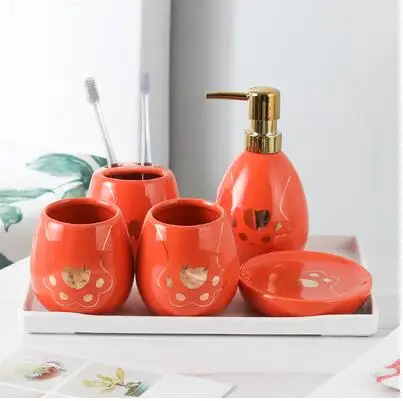 6pcs Набор сантехники для ванной комнаты керамический набор для мытья зубной щетки держатель для мытья чашки мыла Диспенсер держатель зубной щетки предметы домашнего обихода - Цвет: 6pcs