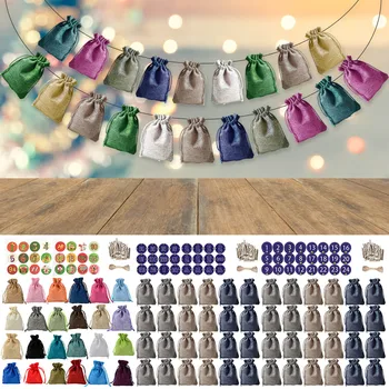 

Behogar Christmas Countdown Advent Calendar Set 24pcs Sack Bags 32ft Rope 2 Sheet Stickers 24pcs Clips for DIY Home Party Decor