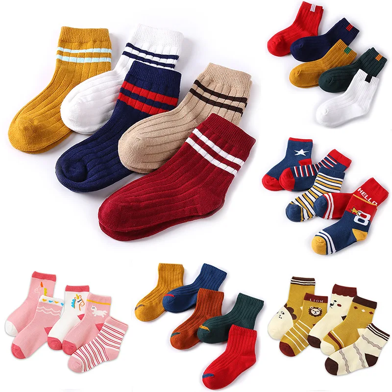 

Children's Socks New Spring and Autumn Combed Cotton Baby Multi-color Boys and Girls Funny Student Socks Kids 5pcs