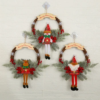 

Christmas Wreath Handmade Xmas Wreath Santa Deer Snowman Plush Toys Front Door Decor