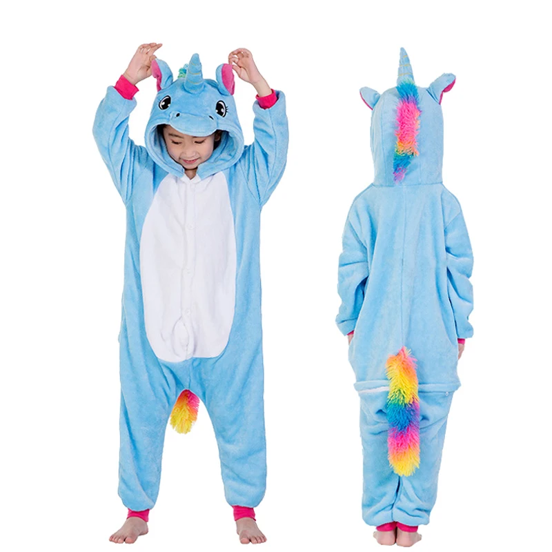 Blue Pegasus Kigurumi/Пижама с единорогом; комбинезон с животными для детей; одежда для сна для мальчиков и девочек; детская пижама с рисунком единорога; зимний комбинезон - Цвет: Blue Pegasus