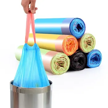 

Household compostable biodegradable plastic garbage trash bin bags with handles and drawstring 1Roll/15pcs bags