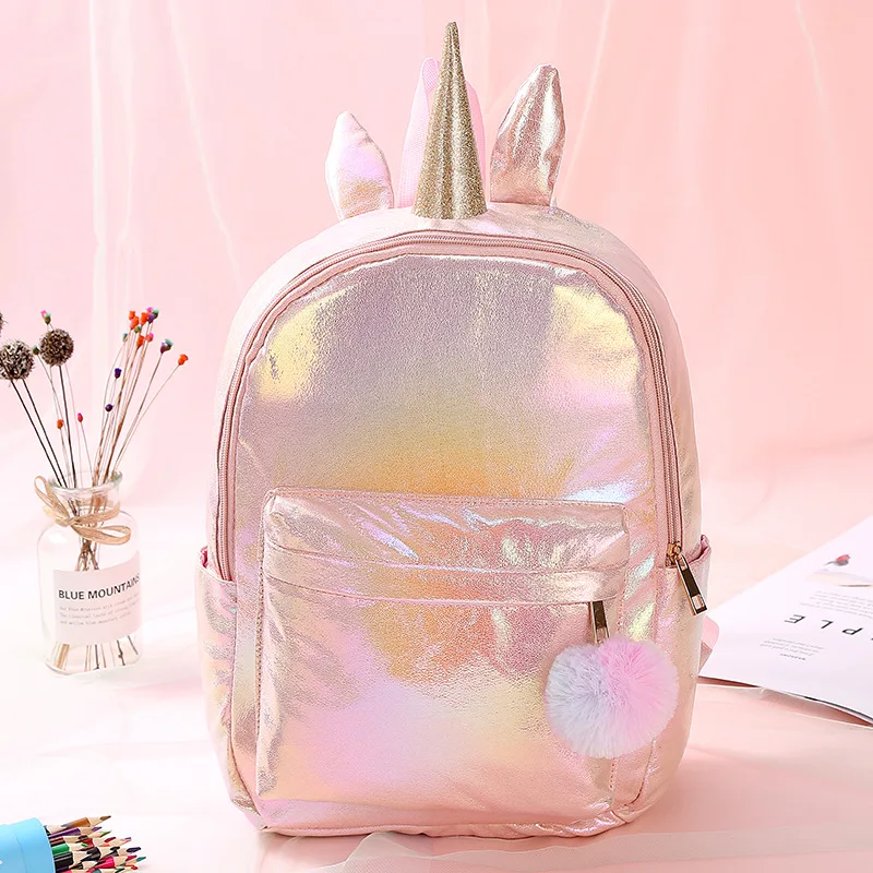 Backpack Girls Fashion School Bags Polyester Glossy Colorful Cute Cartoon Children Knapsack Shiny Holographic Brand Designer | Игрушки и