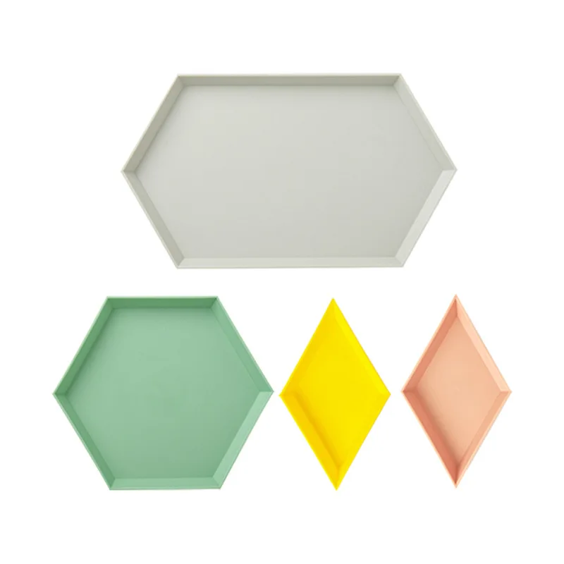 4 Pcs/set Nordic Geometric Polygon Storage Trays Desktop Combination Storage Tray Tea Fruit Plate Tray Decorative Home Organizer