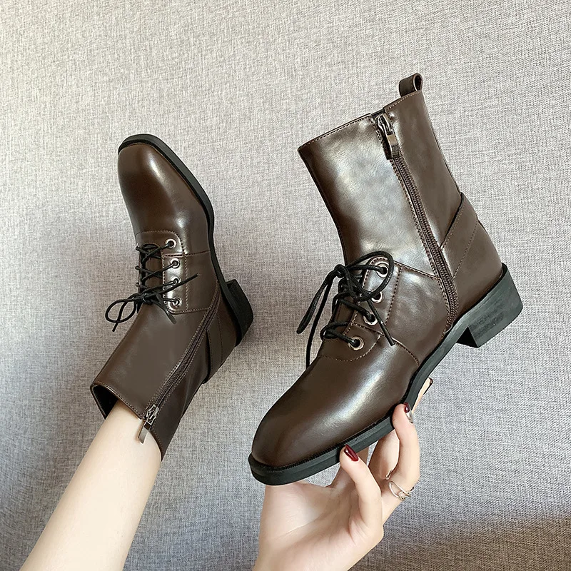 

2019 New Style Spring And Autumn INS Online Celebrity Thin Boots WOMEN'S Shoes Short Boots Flat Versatile British-Style Martin B
