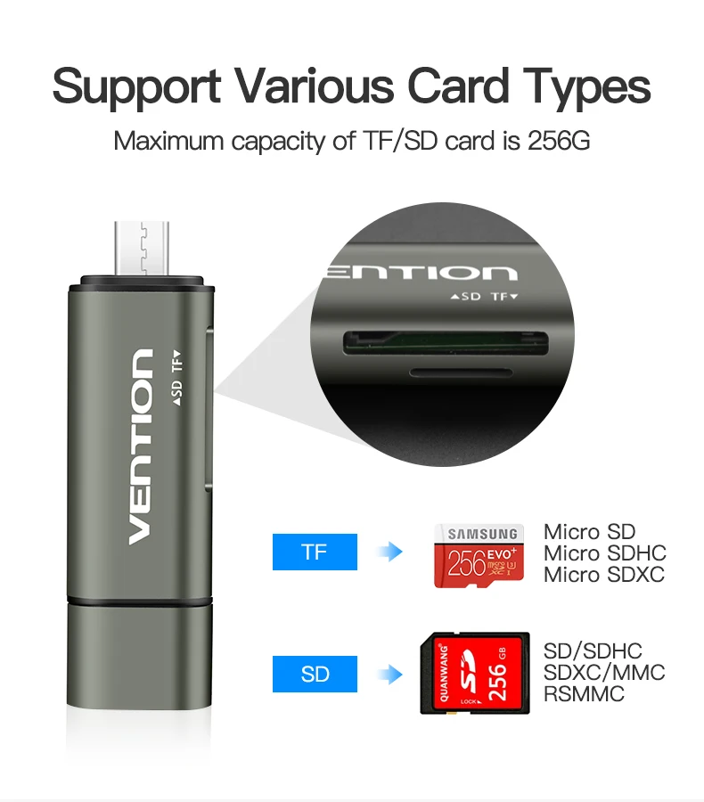 Vention считыватель карт Micro SD адаптер type C Micro USB SD карта памяти адаптер для ноутбука MacBook USB 3,0 SD/TF OTG кардридер