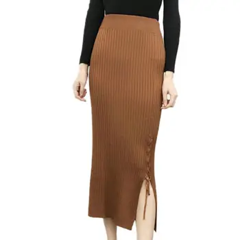 

Women Autumn Winter Fashion High Waist Step Skirt Long Paragraph Bag Hip Step Solid Color Skirt