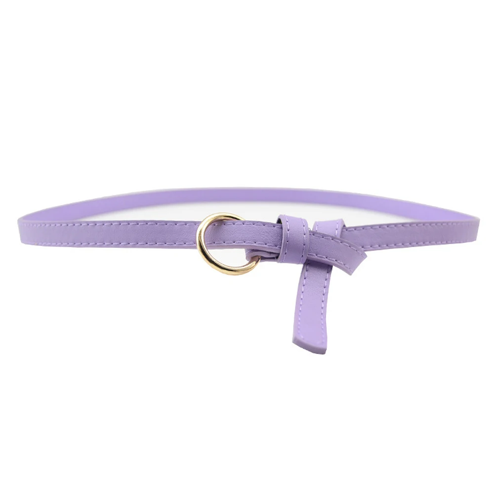 Purple Женский бантик Золотой Круглый Пряжка пояс из искусственной кожи платье тонкий пояс декор HGBLT0330 - Цвет: Purple