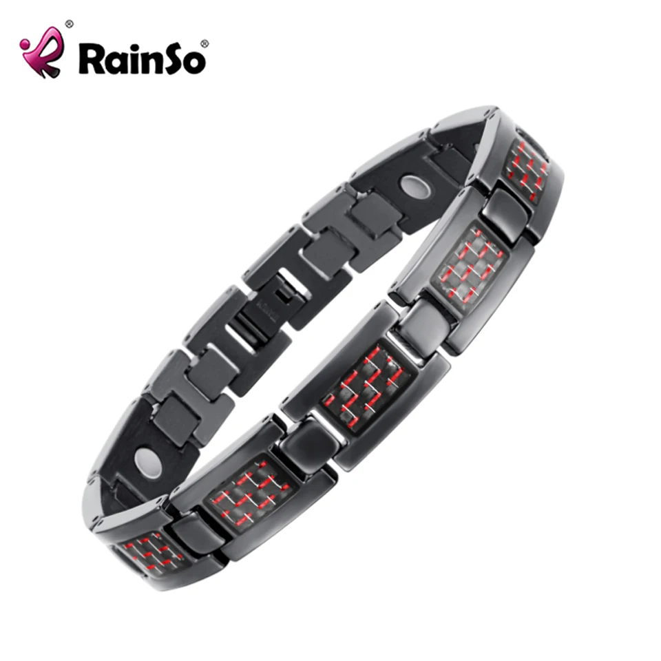 Rainso 2020 Health Care Black Titanium Bracelet Bangle with Red Carbon Fiber Magnetic Bracelets For Men Jewelry Fashion | Украшения и