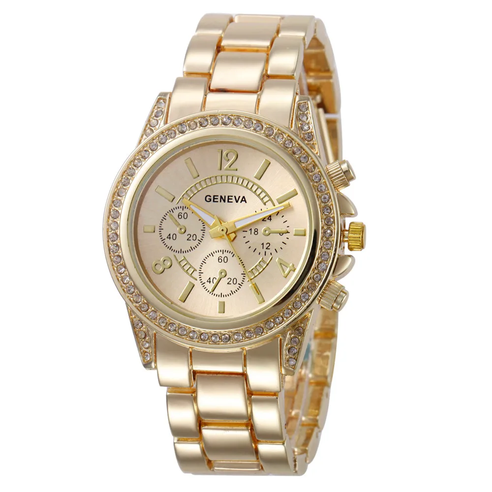 2019 New Fashion Chronograph Plated Classic Geneva Quartz Ladies Watch Women Crystals Wristwatches Relogio Feminino Gift clock