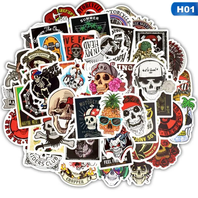 50Pcs/Set Skull Stickers Vehiclewrap Graffiti Interesting Stickers For Mobile Phone Notebook Suitcase Guitar Skateboard Stickers