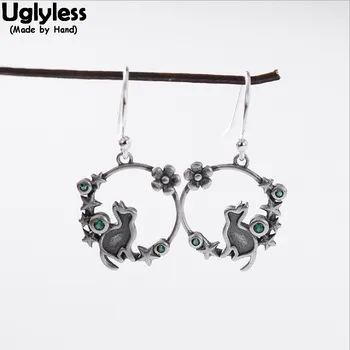 

Uglyless Delicate Handmade Kitty Kitties Cats Earrings for Women Thai Silver Flowers Earrings Zircons 925 Silver Lovely Jewelry