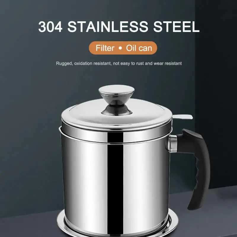 1.3L de acero inoxidable filtro de aceite bote de sopa colador para grasa filtro de aceite separador de escoria de botella de almacenamiento de aceite de olla cocina Accesorios