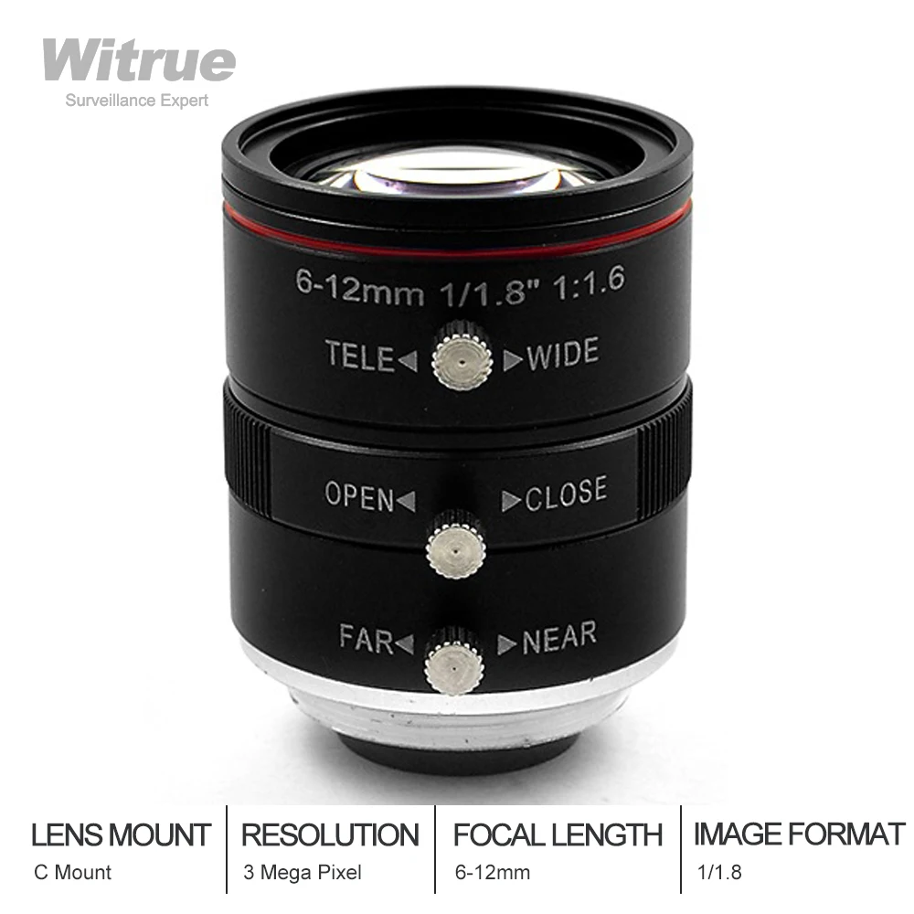 HD 3MP Industial CCTV Lens 6 12mm Varifocal C Mount 1/21.8 inch