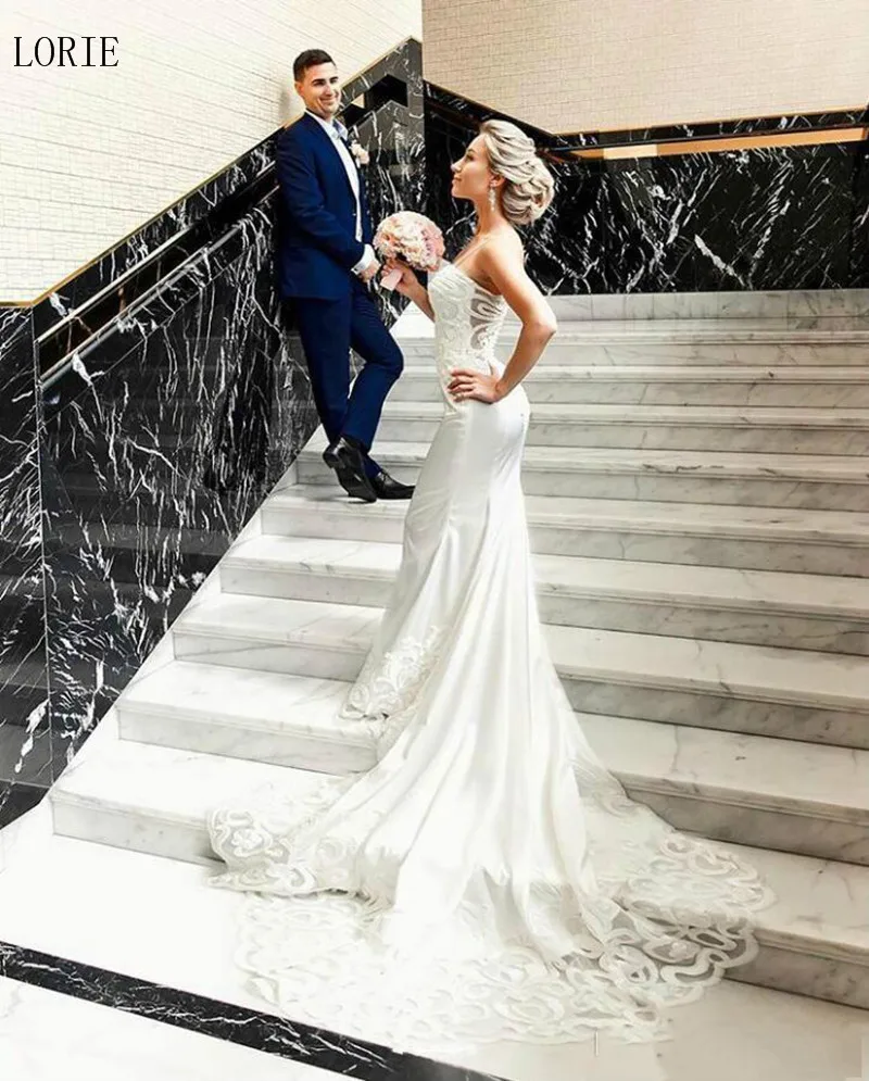 LORIE Русалка Свадебные платья Vestidos de novia Спагетти ремень винтажное кружевное свадебное платье невесты Свадебные платья без спинки