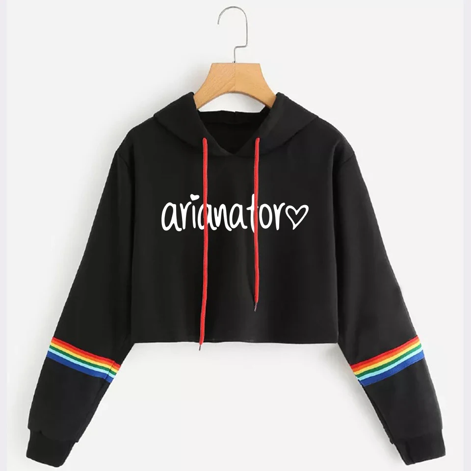 Kawaii Ariana Grande Print Hoodies Sweatshirt Long Sleeve Sexy Lovely Crop Top Women Hot Sale Sexy Navel Harajuku Hoodies - Цвет: 3