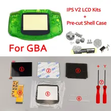 Kits de tela lcd ips v2 com case de proteção, pré-corte, para luz de fundo gba, tela lcd v2, 10 níveis altos brilho para caixa do console gba