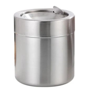 

NEW-Stainless Steel Windproof Ashtray Smoke Tobacco Ash Holder Container with Folding Cover for Home Office Car Supplies