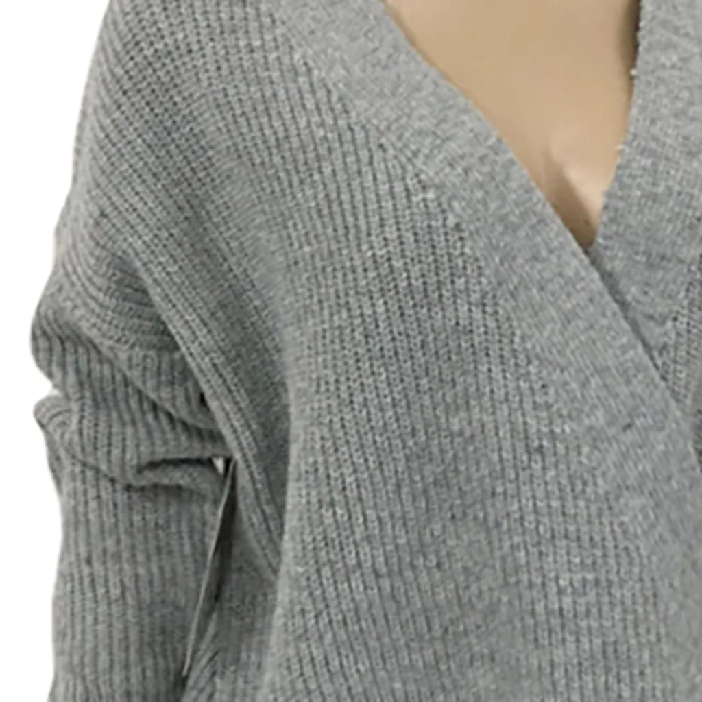 SAGACE свитер с v-образным вырезом, Женский Повседневный вязаный свитер с длинным рукавом, пуловер, топы, блуза высокого качества, повседневный женский свитер